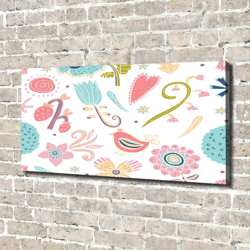 Tableau mural sur toile Fleurs et oiseaux