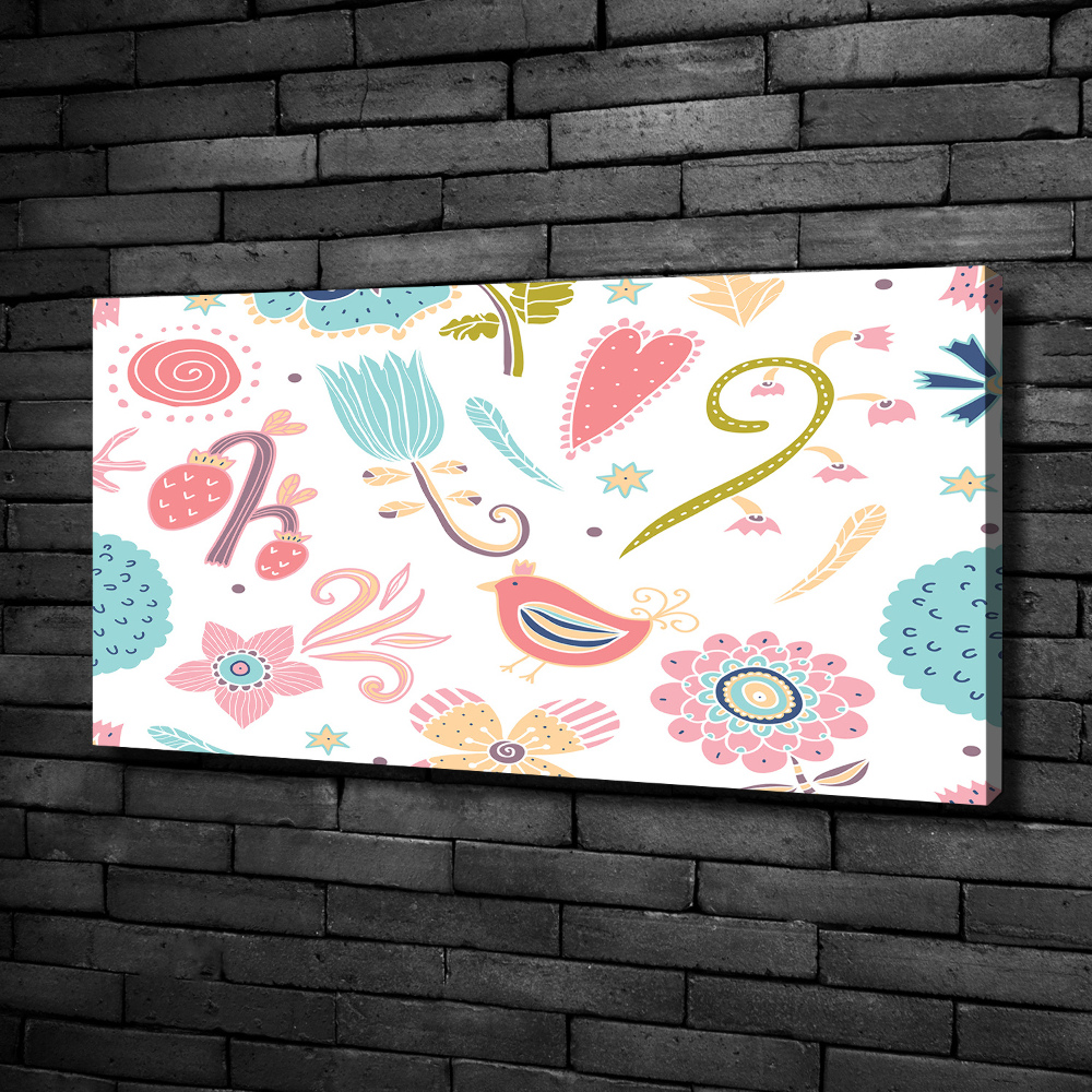 Tableau mural sur toile Fleurs et oiseaux