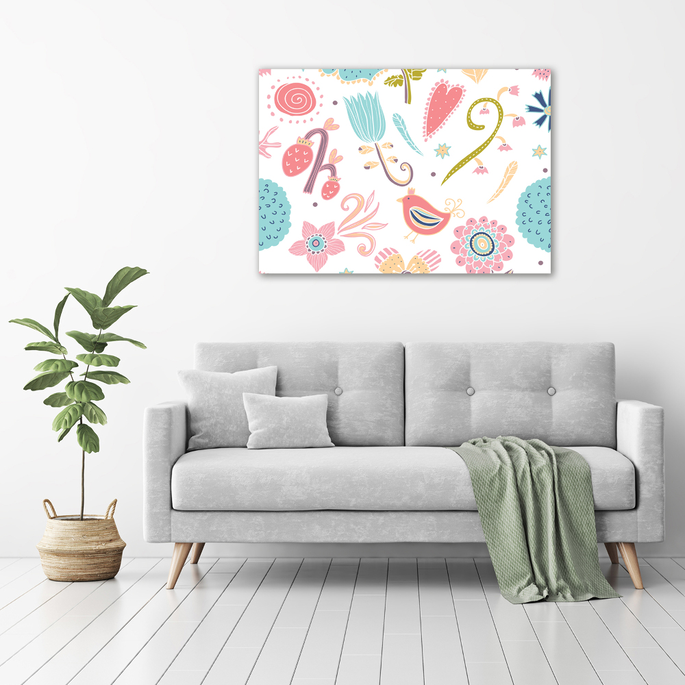 Tableau mural sur toile Fleurs et oiseaux