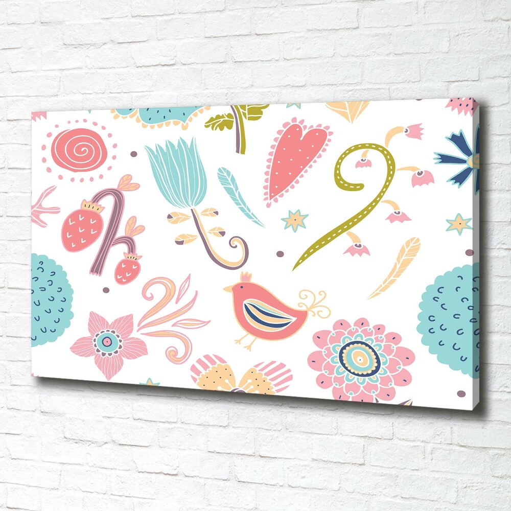 Tableau mural sur toile Fleurs et oiseaux