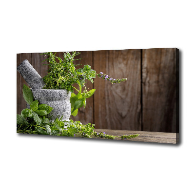 Tableau toile imprimée Herbes dans un mortier