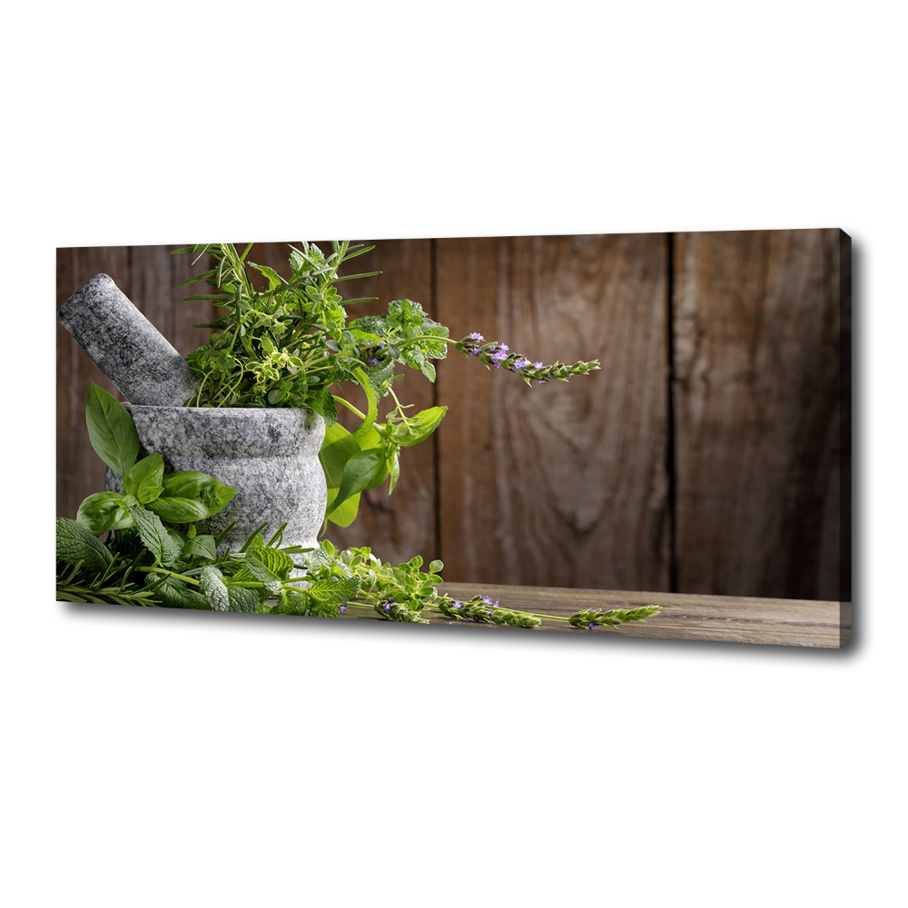 Tableau toile imprimée Herbes dans un mortier