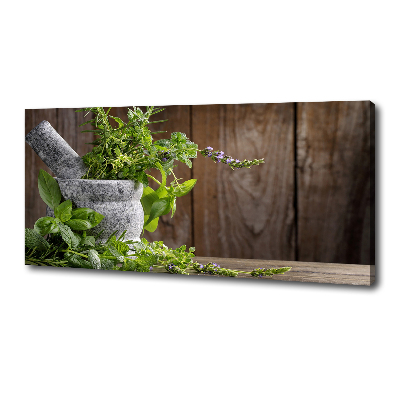 Tableau toile imprimée Herbes dans un mortier