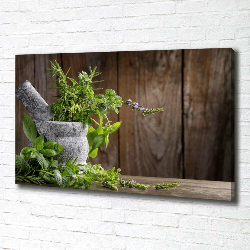 Tableau toile imprimée Herbes dans un mortier