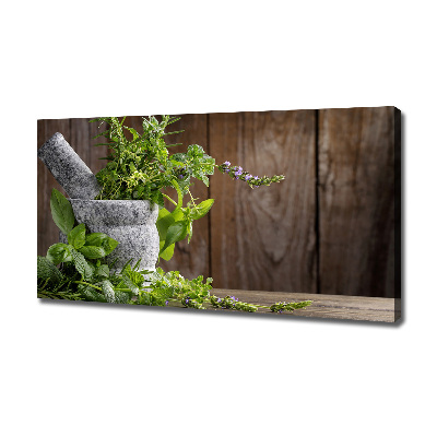 Tableau toile imprimée Herbes dans un mortier