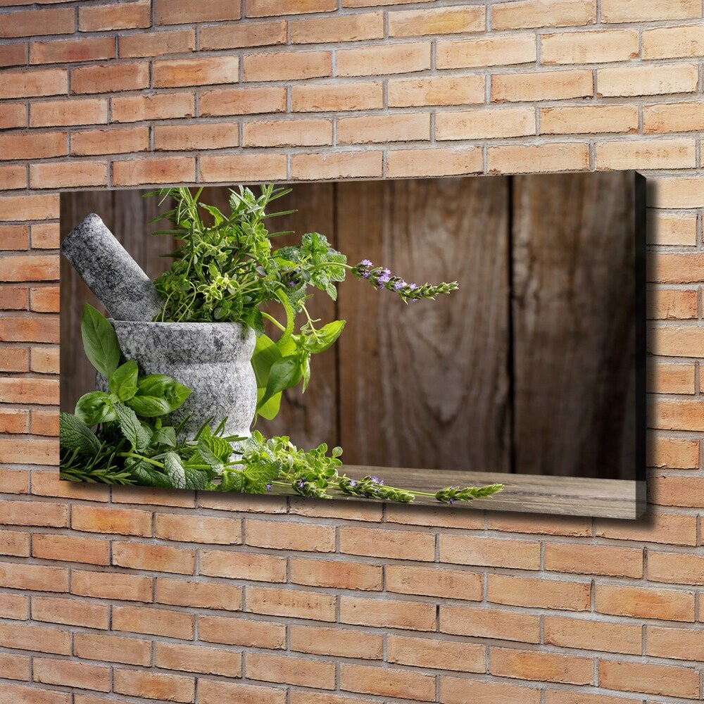 Tableau toile imprimée Herbes dans un mortier