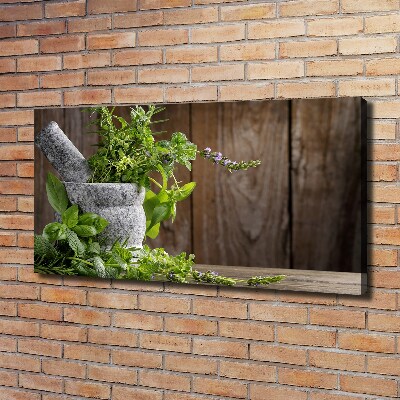 Tableau toile imprimée Herbes dans un mortier