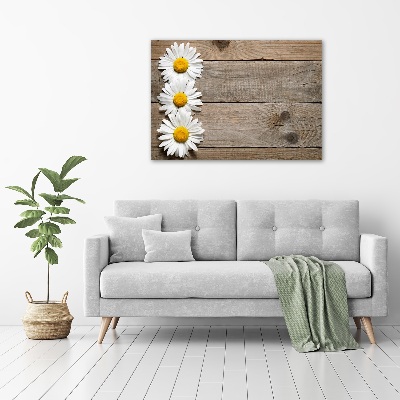 Tableau imprimé sur toile Marguerites bois