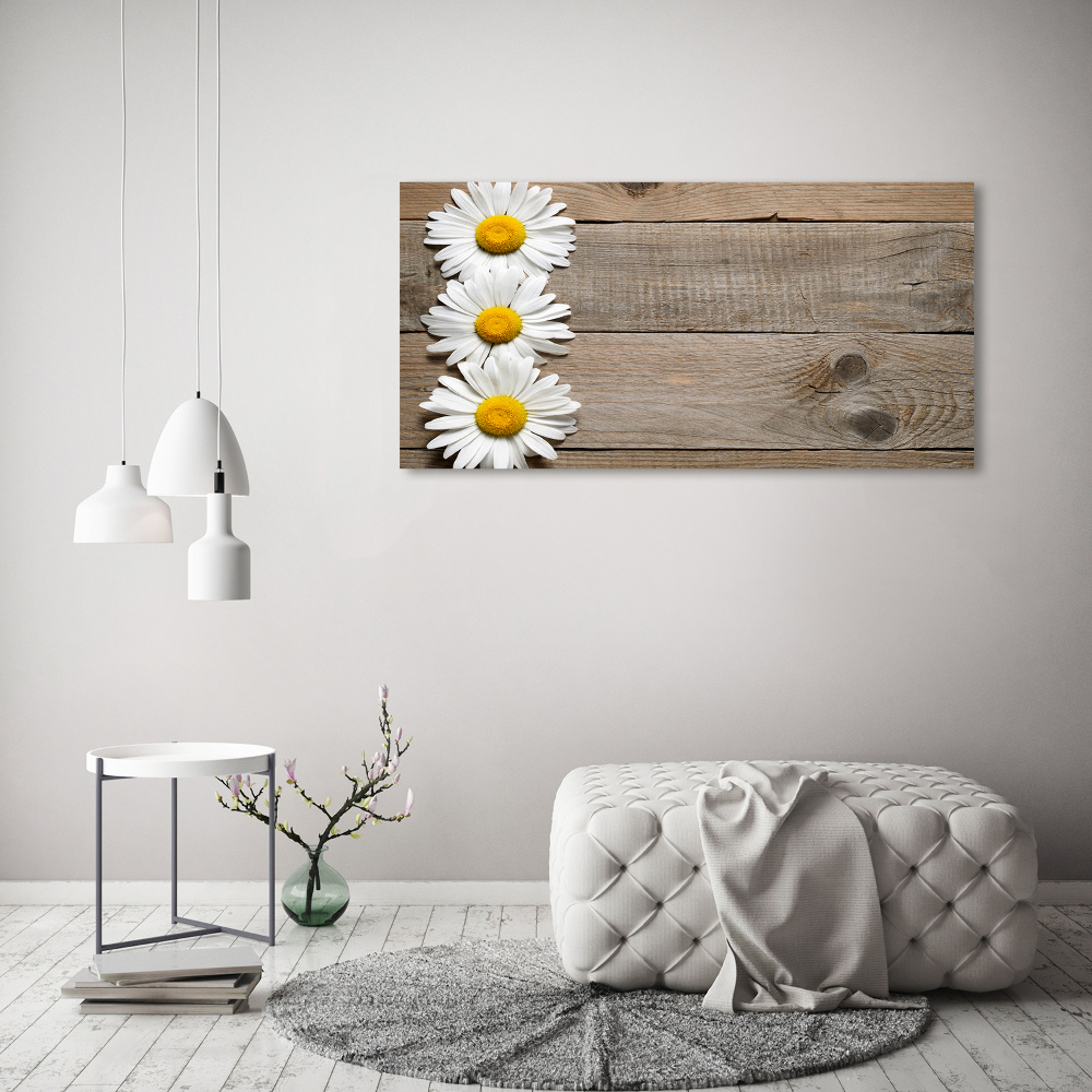 Tableau imprimé sur toile Marguerites bois