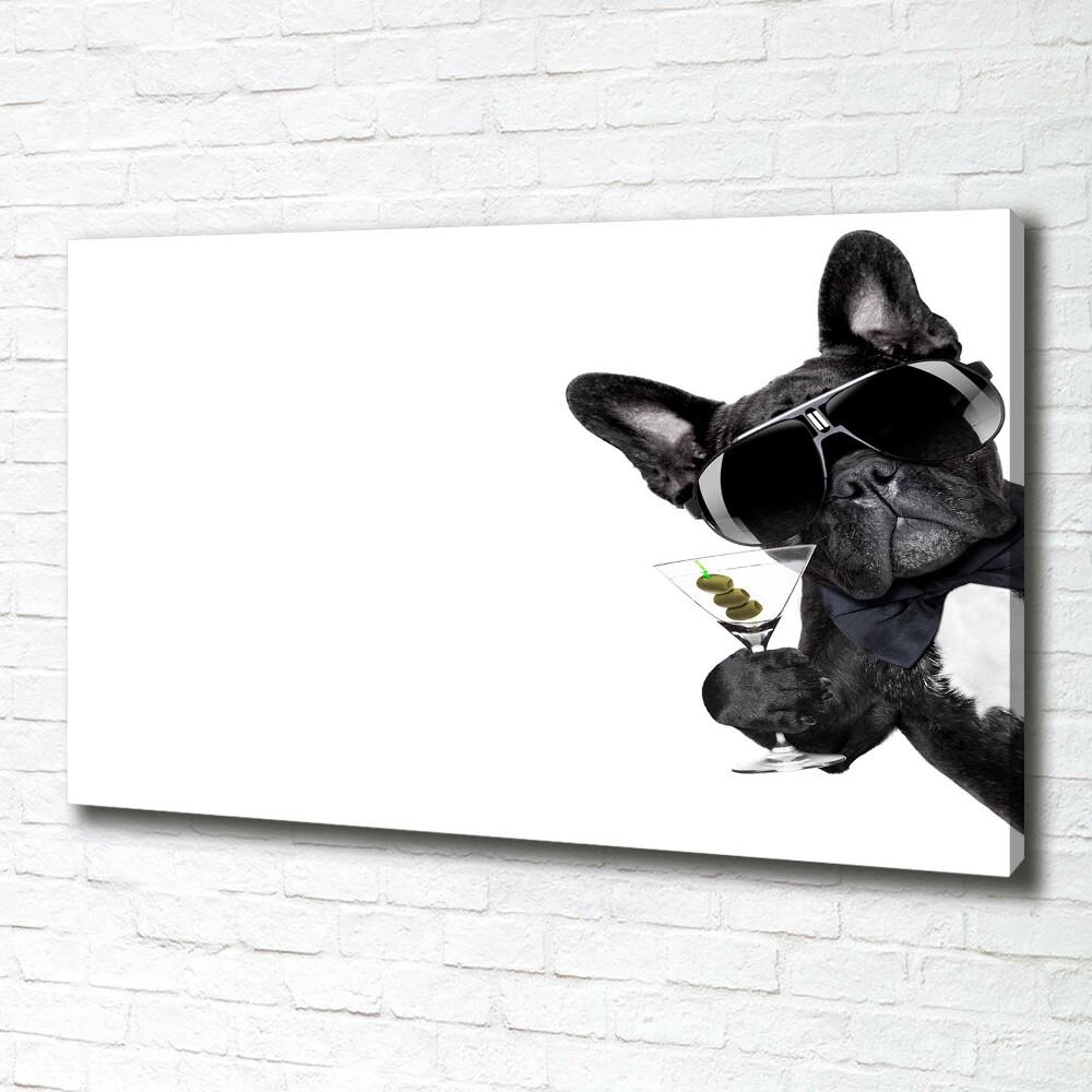 Tableau sur toile Chien avec un martini