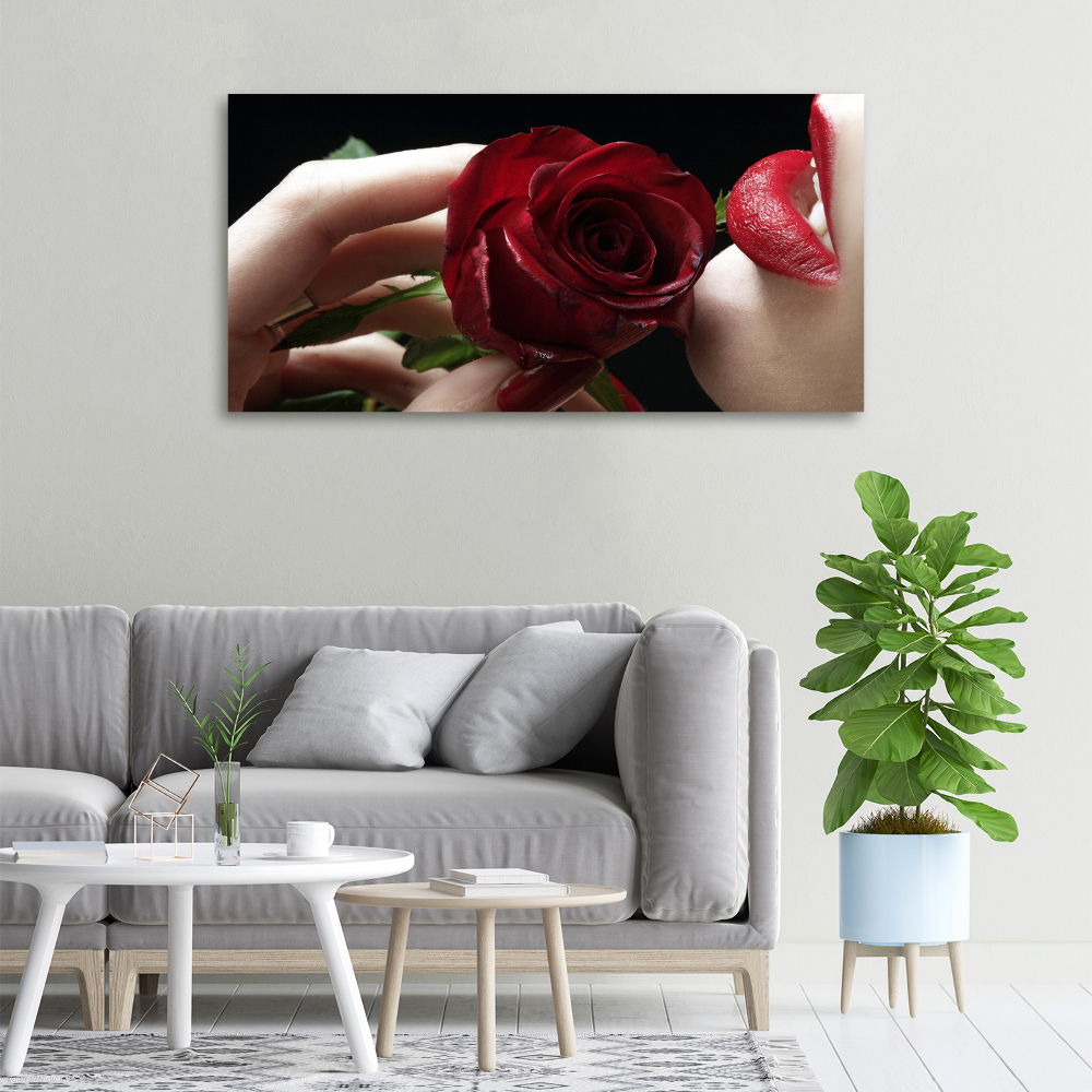 Tableau photo sur toile Femme avec une rose