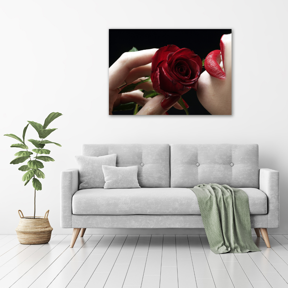 Tableau photo sur toile Femme avec une rose