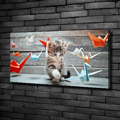 Tableau toile imprimée Chat oiseau de papier