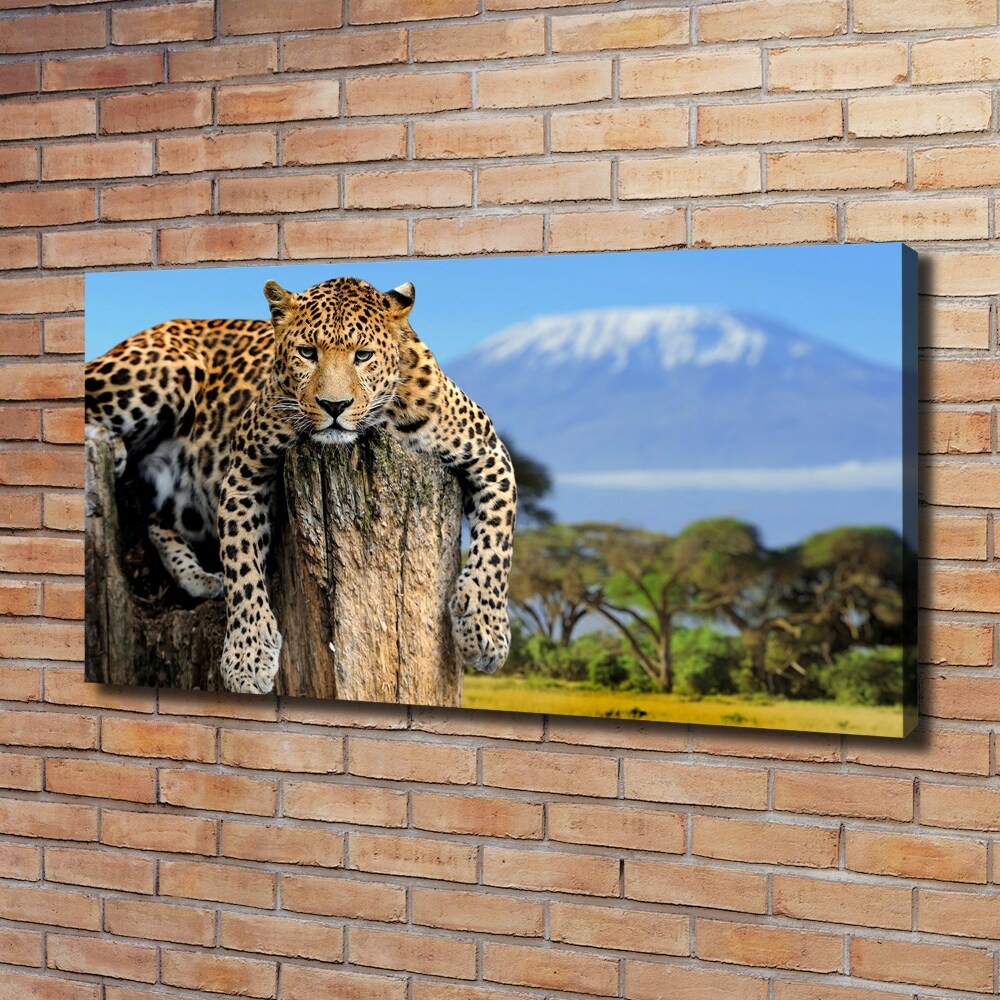 Tableau imprimé sur toile Léopard sur un tronc