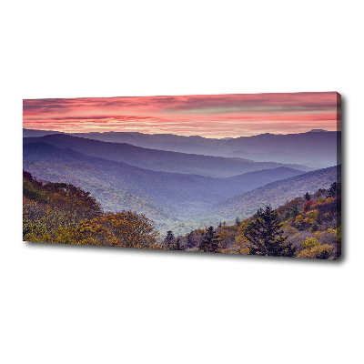 Tableau sur toile Coucher de soleil sur les montagnes