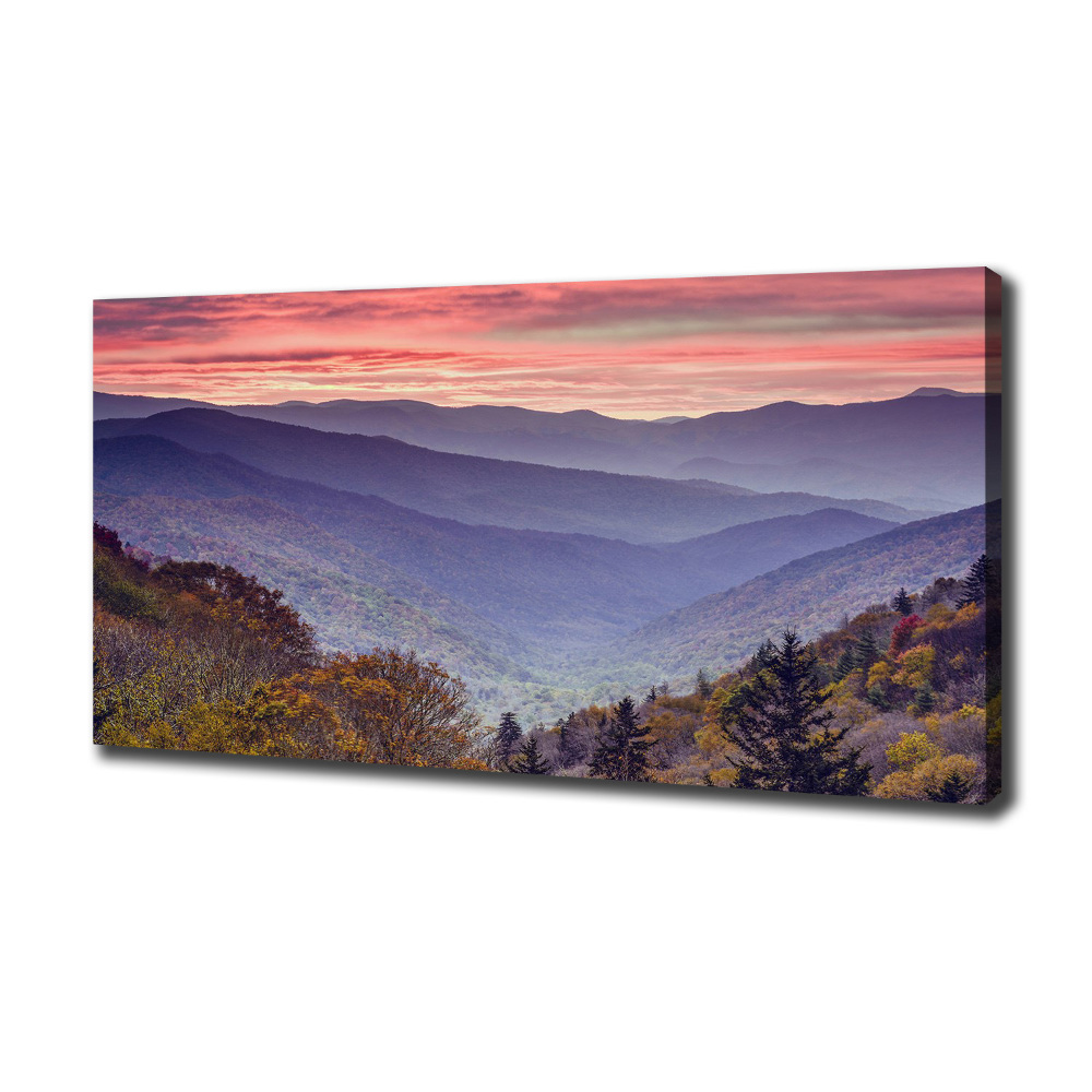 Tableau sur toile Coucher de soleil sur les montagnes