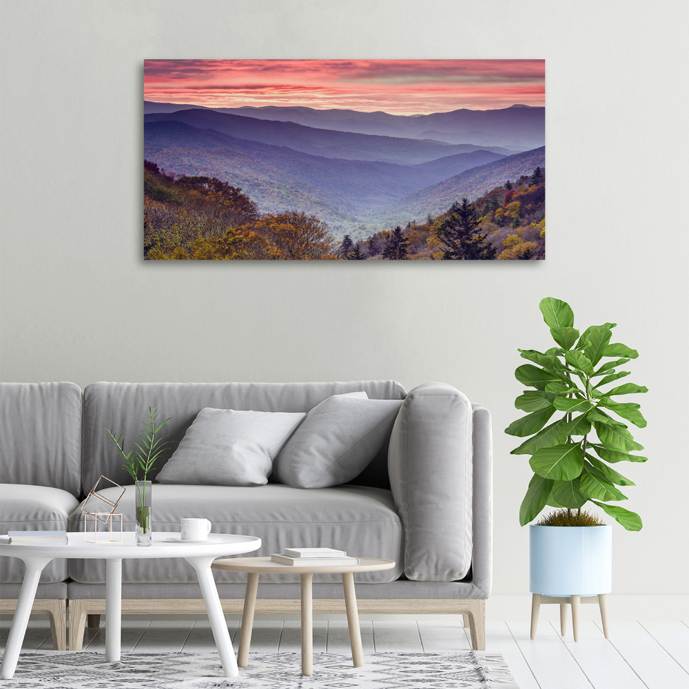 Tableau sur toile Coucher de soleil sur les montagnes