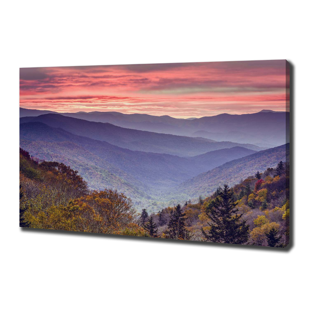 Tableau sur toile Coucher de soleil sur les montagnes