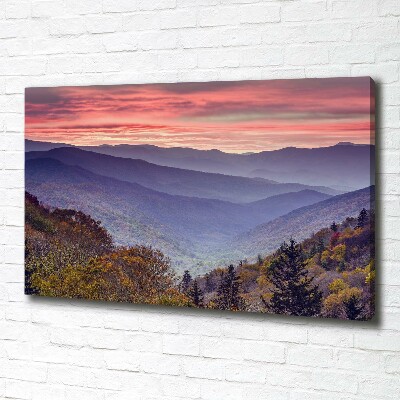 Tableau sur toile Coucher de soleil sur les montagnes