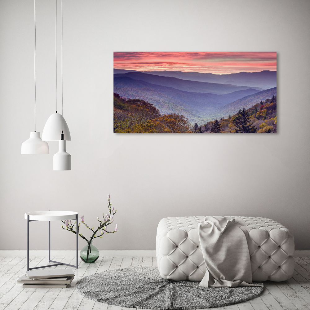 Tableau sur toile Coucher de soleil sur les montagnes