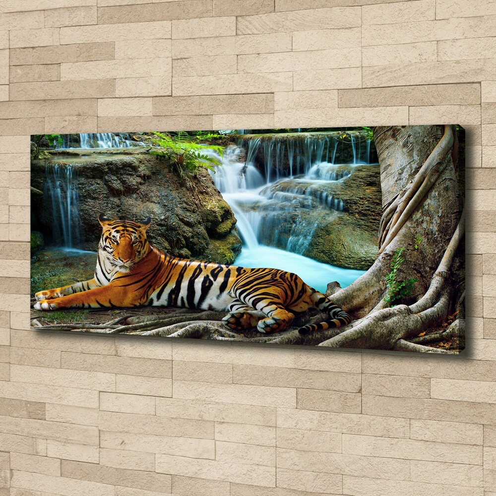 Tableau mural sur toile Tigre dans une cascade