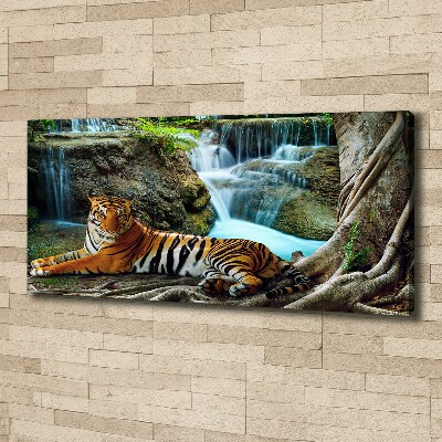 Tableau mural sur toile Tigre dans une cascade