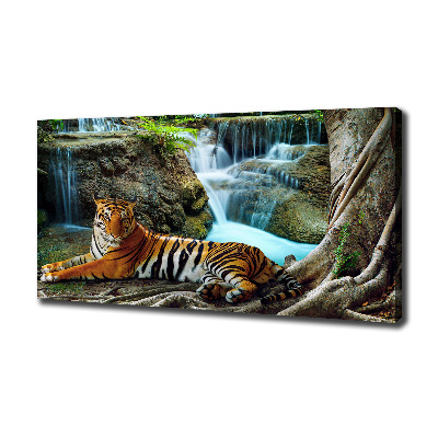 Tableau mural sur toile Tigre dans une cascade