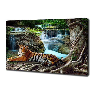 Tableau mural sur toile Tigre dans une cascade