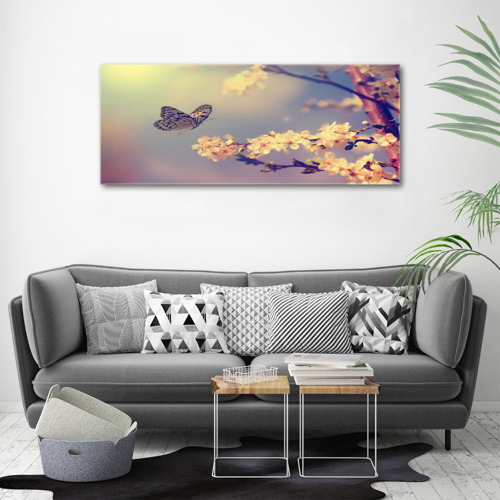 Tableau mural sur toile Fleur de cerisier et papillon