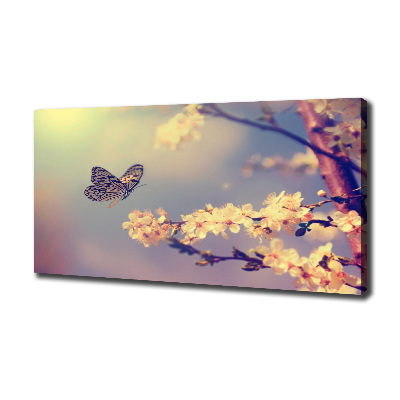 Tableau mural sur toile Fleur de cerisier et papillon