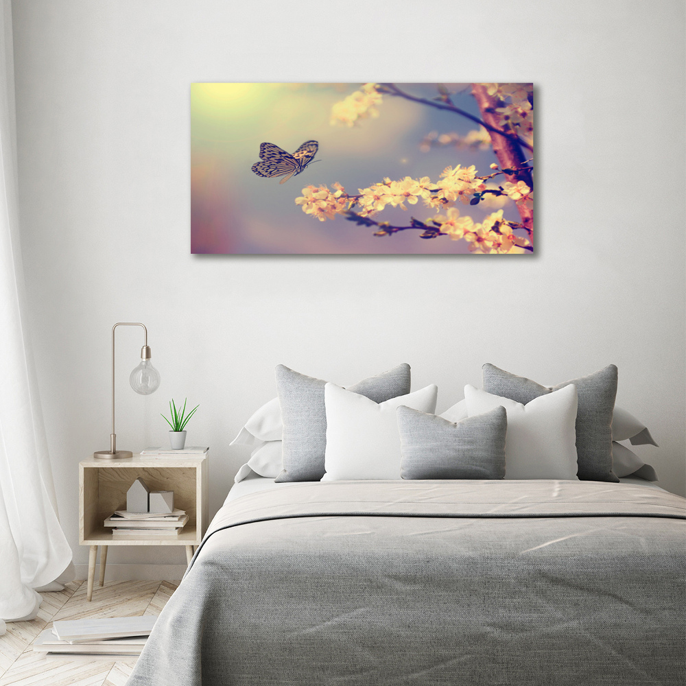 Tableau mural sur toile Fleur de cerisier et papillon