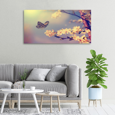 Tableau mural sur toile Fleur de cerisier et papillon