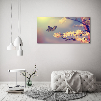 Tableau mural sur toile Fleur de cerisier et papillon