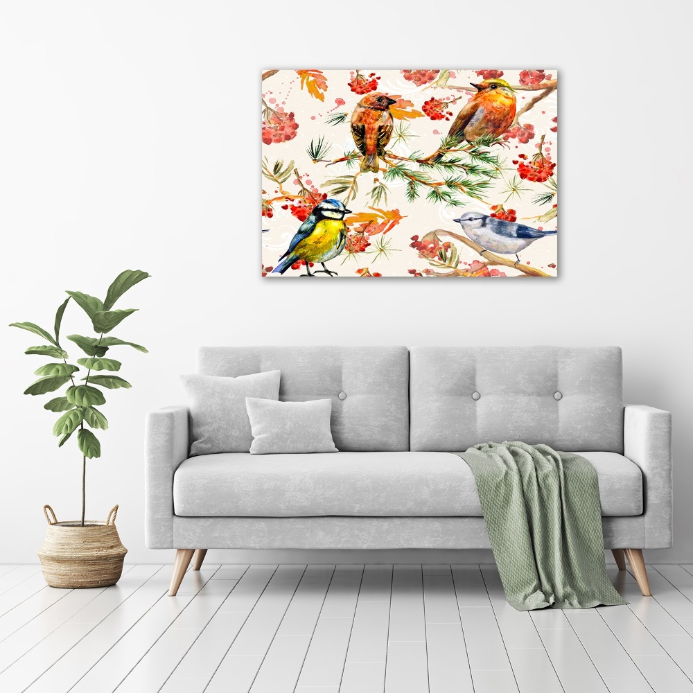 Tableau mural sur toile Conifères et oiseaux