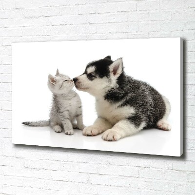 Tableau imprimé sur toile Chien et chat