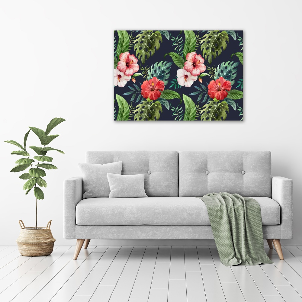 Tableau toile imprimée Fleurs et feuilles exotiques