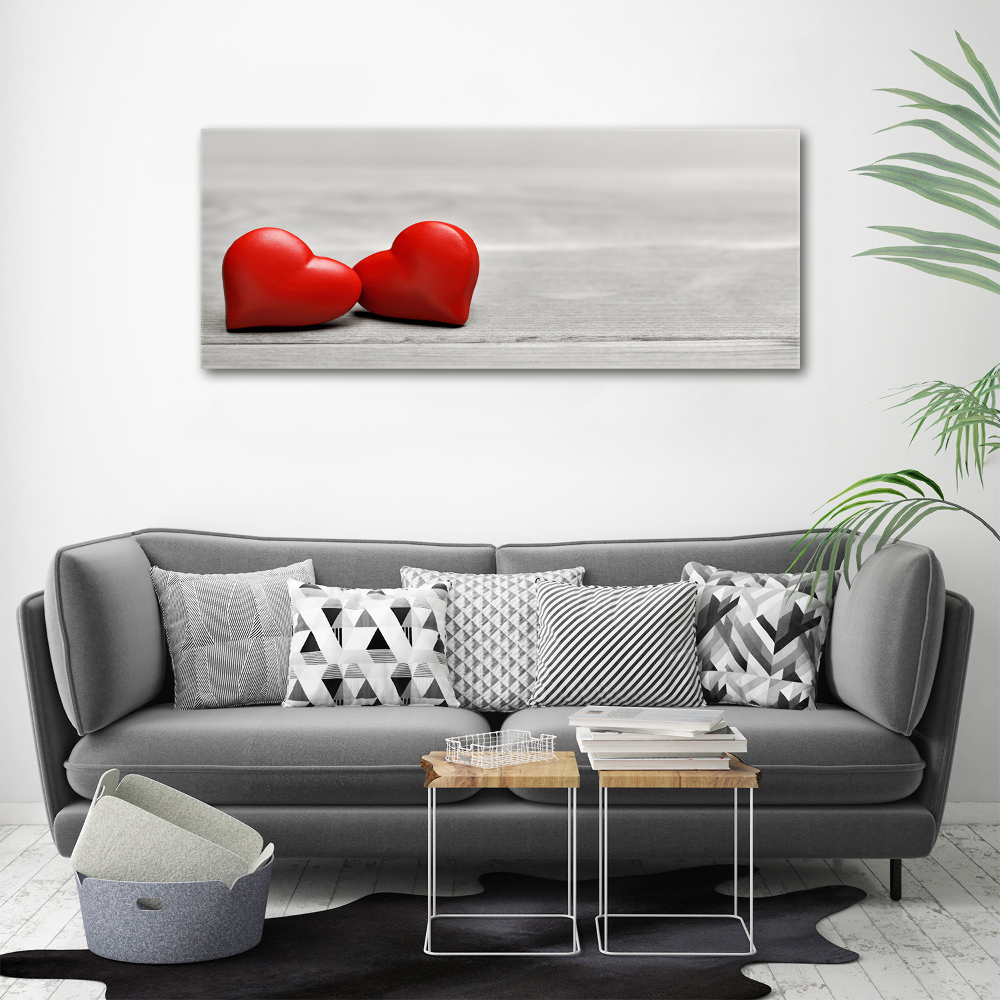 Tableau photo sur toile Coeurs sur bois