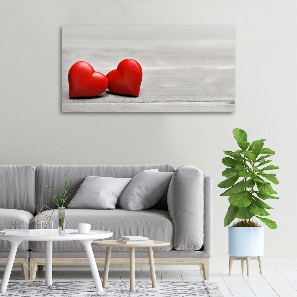 Tableau photo sur toile Coeurs sur bois