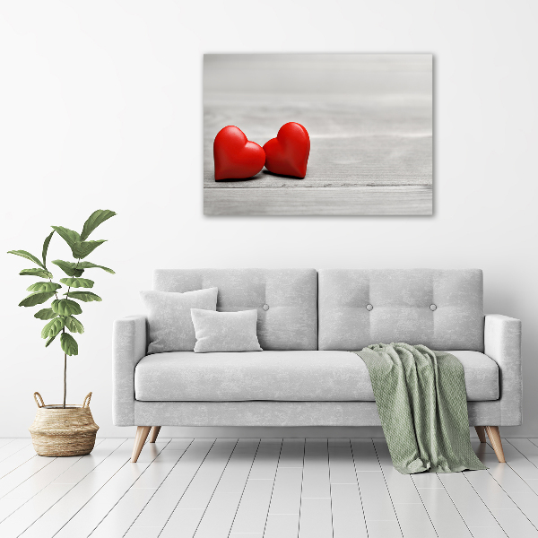 Tableau photo sur toile Coeurs sur bois