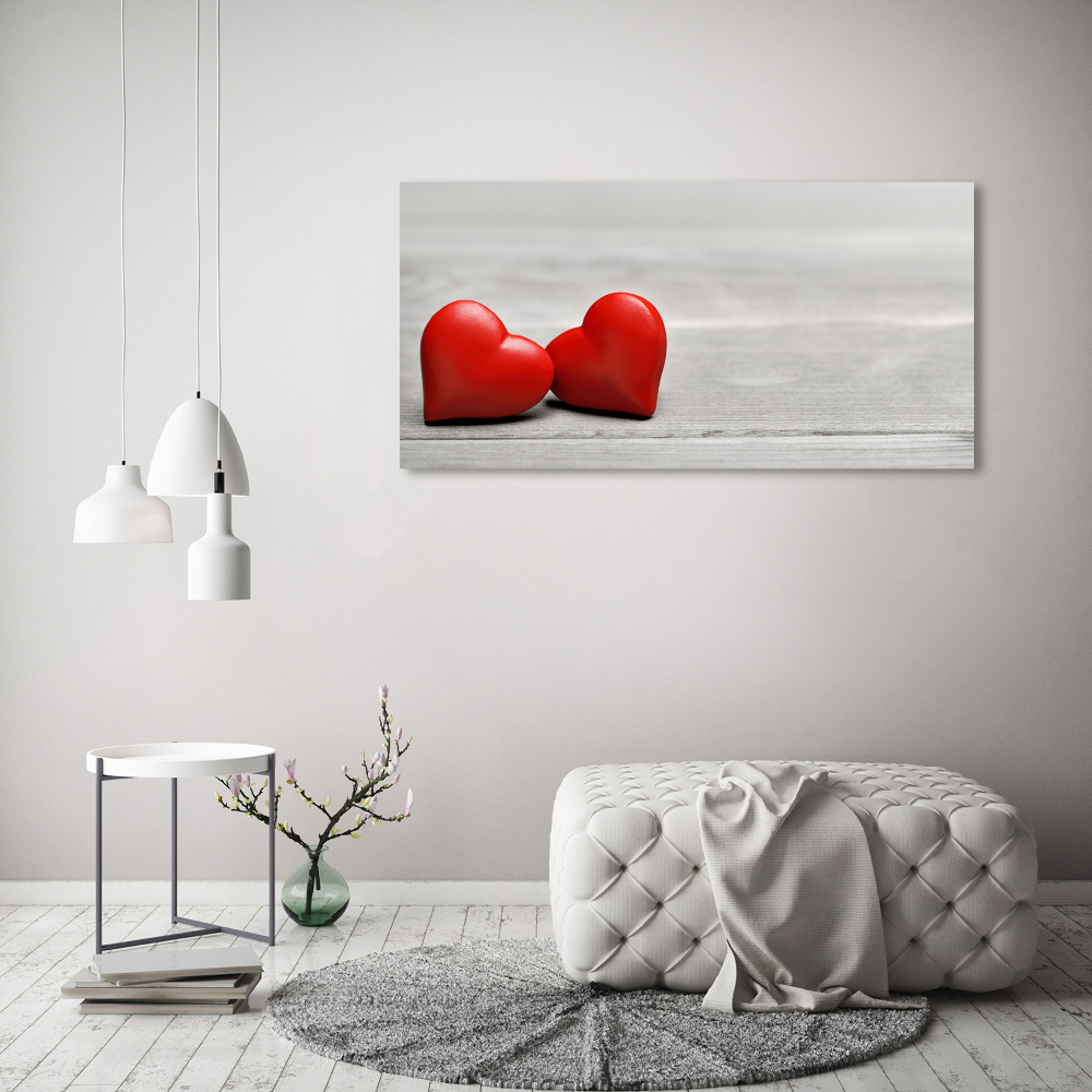 Tableau photo sur toile Coeurs sur bois