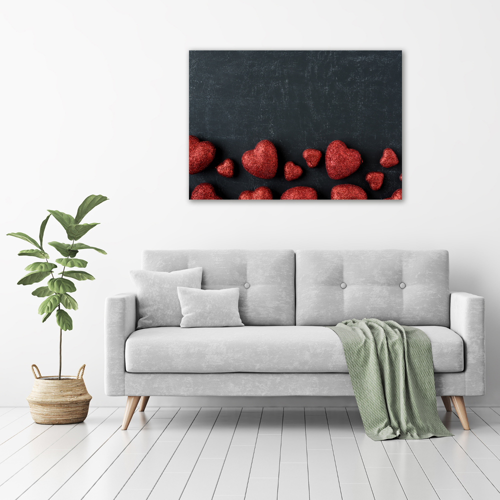 Tableau mural sur toile Coeurs sur un tableau noir