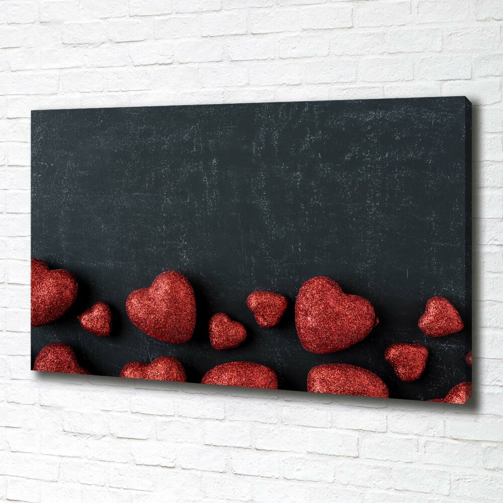 Tableau mural sur toile Coeurs sur un tableau noir