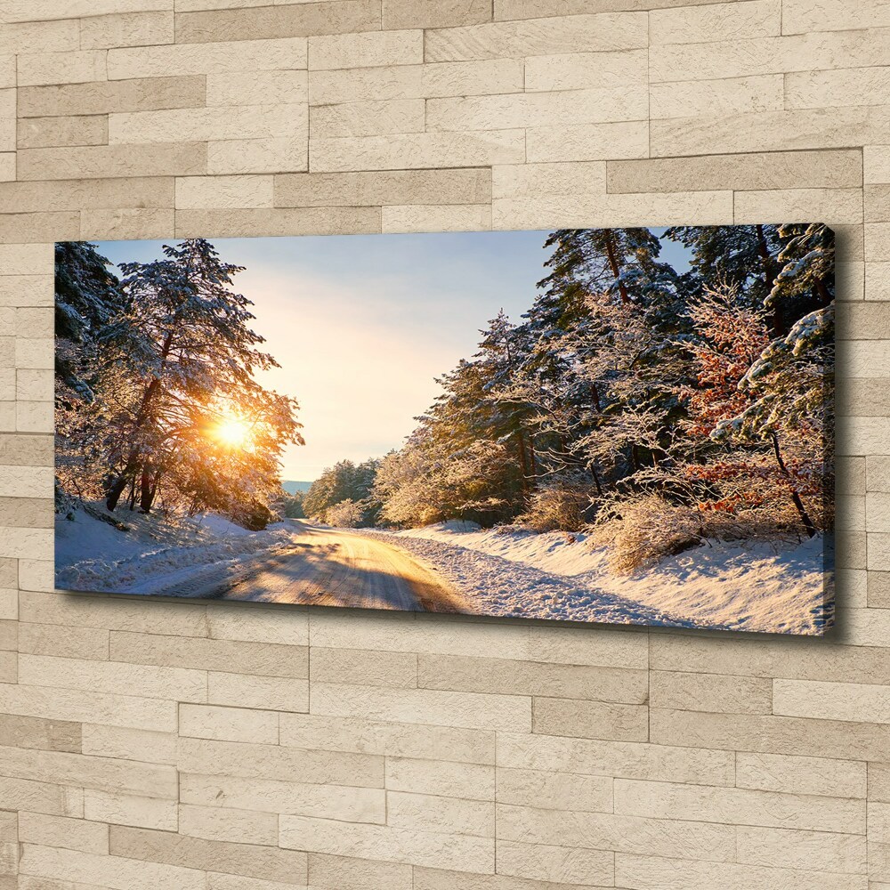 Tableau sur toile Route dans la forêt en hiver