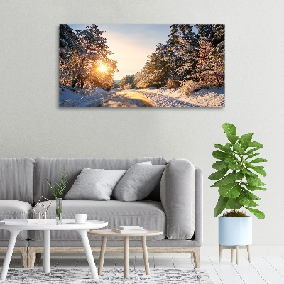 Tableau sur toile Route dans la forêt en hiver