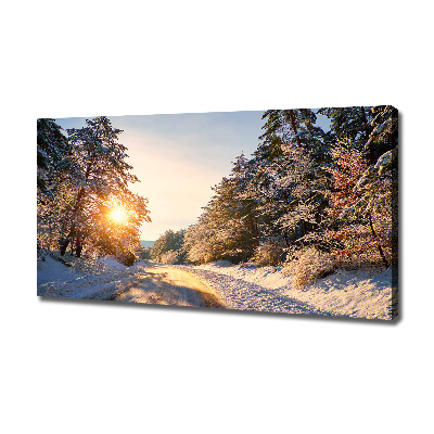 Tableau sur toile Route dans la forêt en hiver