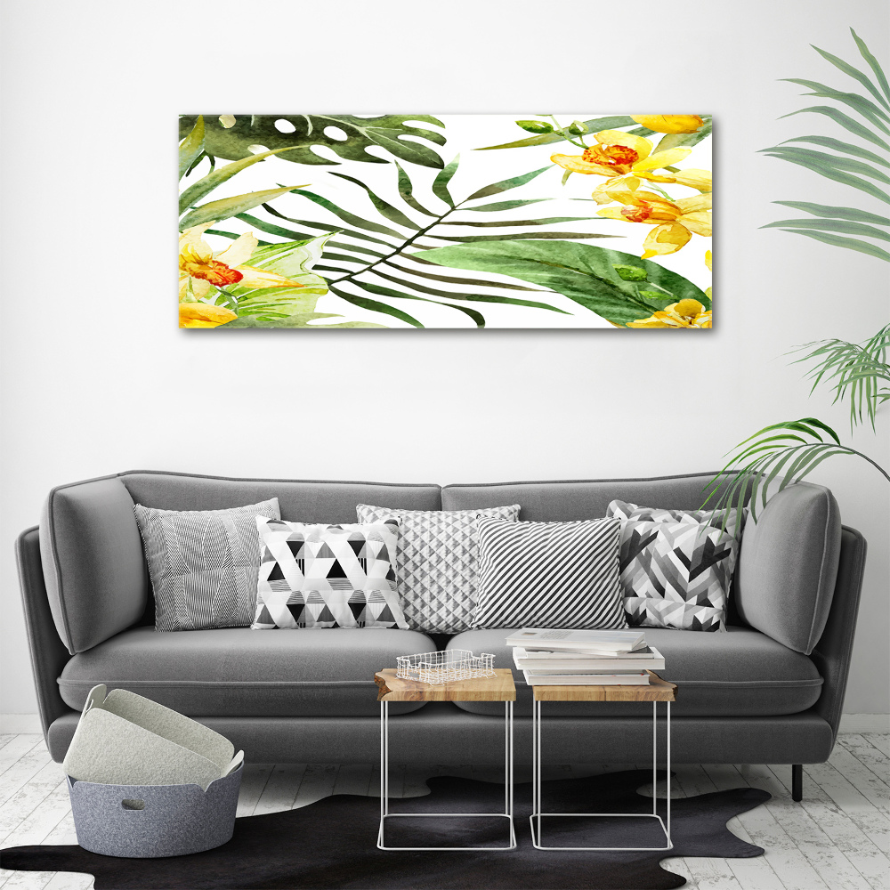 Tableau imprimé sur toile Fleurs et feuilles exotiques