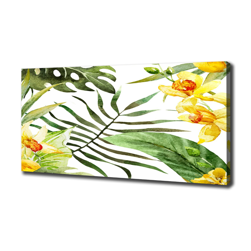 Tableau imprimé sur toile Fleurs et feuilles exotiques