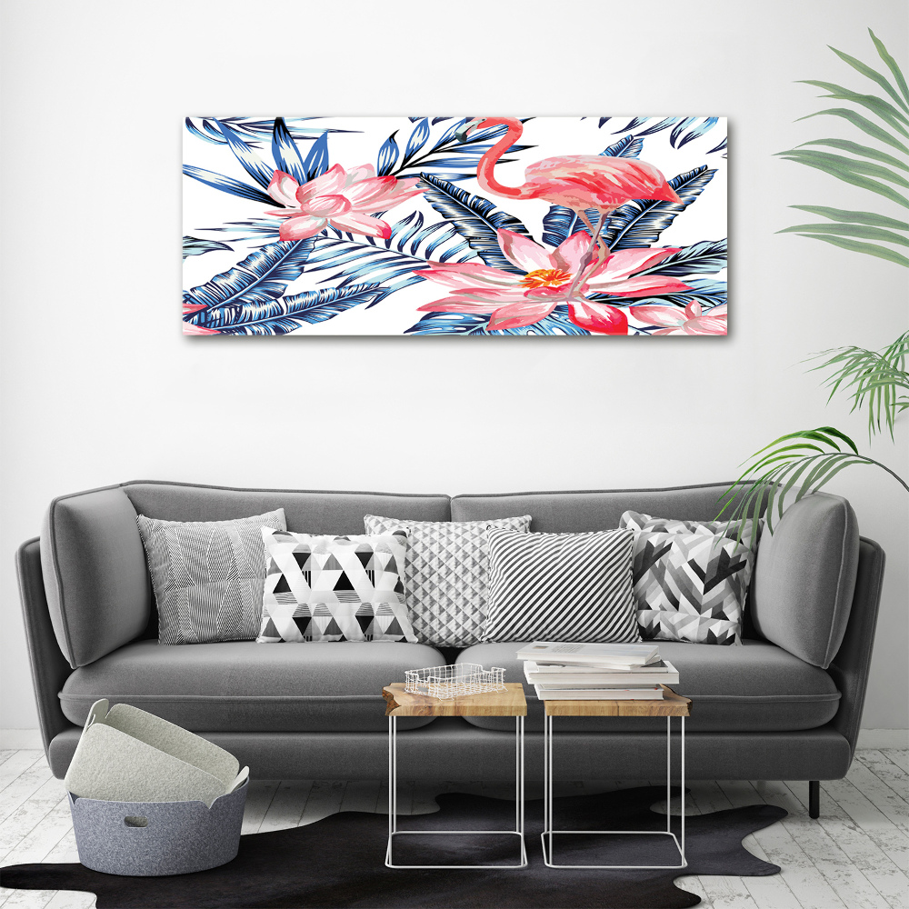 Tableau mural sur toile Flamants et plantes