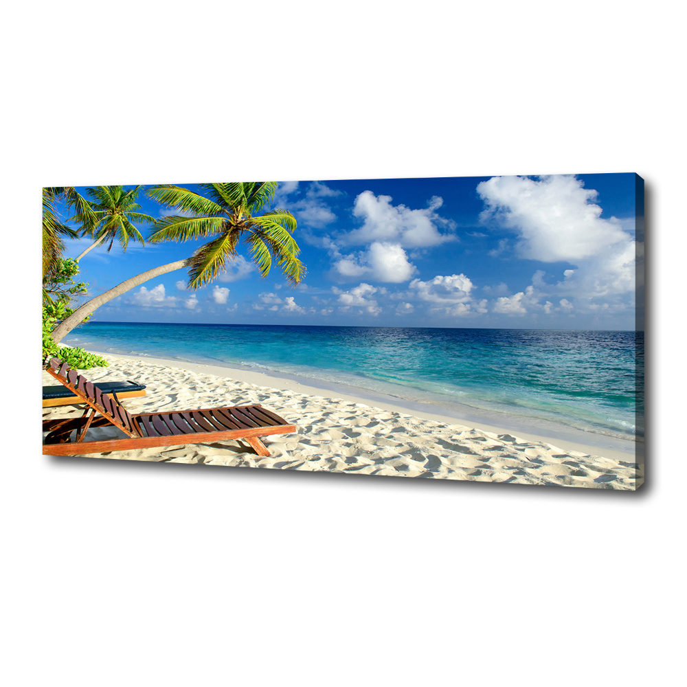 Tableau photo sur toile Plage tropicale palmiers