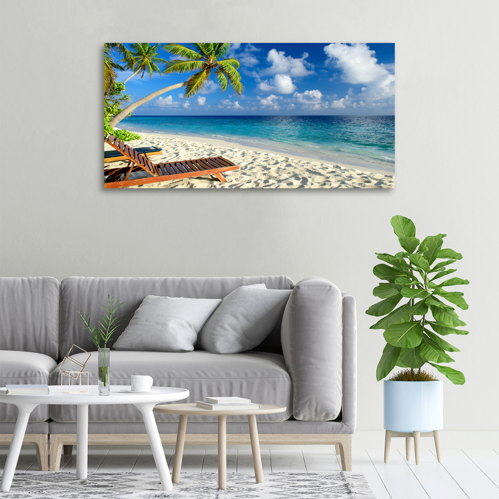 Tableau photo sur toile Plage tropicale palmiers